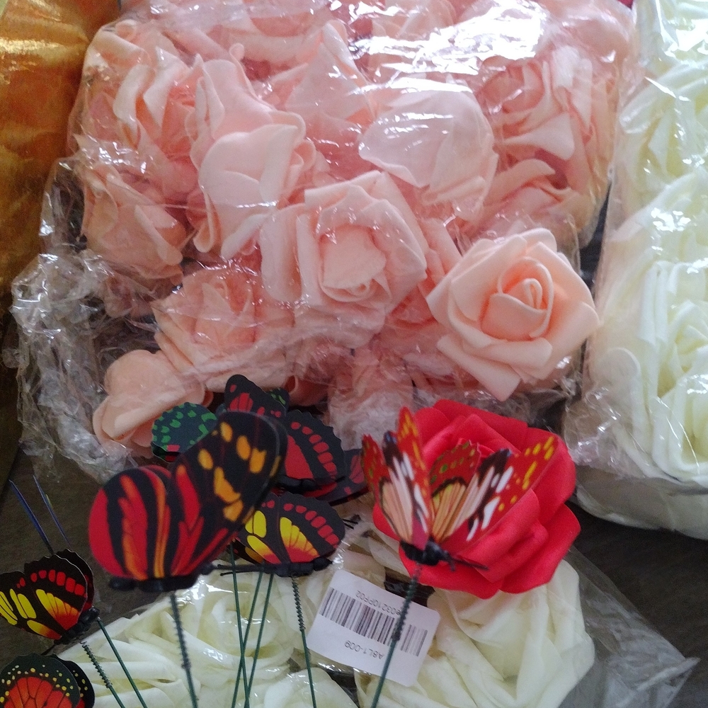 Lot of Assorted Artificial Foam Rose Flower Heads and Butterflies Accents. - Picture 2 of 6